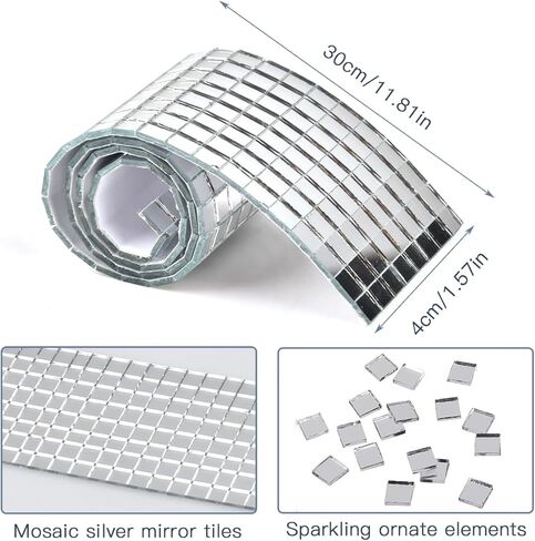 2360 قطعة من بلاط كرات الديسكو، 5 × 5 مم بلاط فسيفساء مرآة ذاتية اللصق، بلاط زجاجي للحرف اليدوية، كرات ديسكو DIY، مجمعات فنية، مزهريات، أكواب، إطارات صور، ديكور داخلي خارجي (فضي) in Kuwait