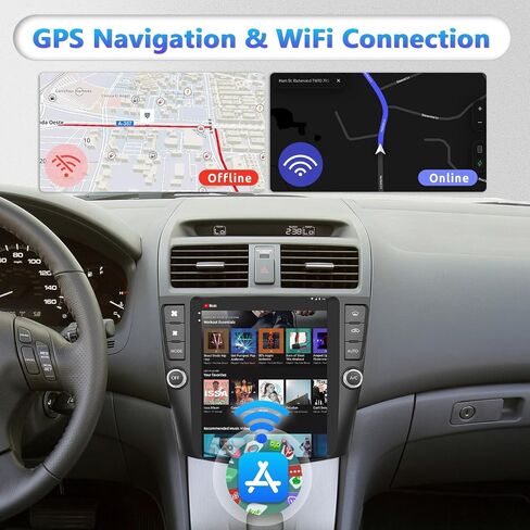 لهوندا أكورد 2004 2005 2006 2007 ستيريو سيارة أندرويد مع Carplay لاسلكي Android Auto، شاشة لمس 9.7 بوصة بلوتوث راديو السيارة GPS ملاحة واي فاي HiFi Audio FM SWC USB + كاميرا احتياطية عالية الدقة in Saudi Arabia
