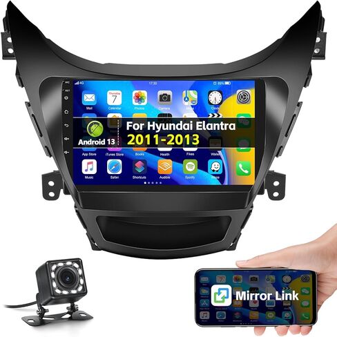 لسيارة Hyundai Elantra 2011-2013 Android 13 ستيريو مع Apple Carplay Android Auto، راديو سيارة بشاشة لمس 9 بوصة مع نظام ملاحة GPS واي فاي بلوتوث FM/RDS Hi-Fi SWC Daul USB AHD كاميرا احتياطية in Saudi Arabia