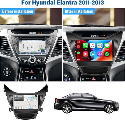 لسيارة Hyundai Elantra 2011-2013 Android 13 ستيريو مع Apple Carplay Android Auto، راديو سيارة بشاشة لمس 9 بوصة مع نظام ملاحة GPS واي فاي بلوتوث FM/RDS Hi-Fi SWC Daul USB AHD كاميرا احتياطية in Saudi Arabia