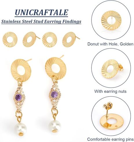 UNICRAFTALE 10pcs Golden Heart Earring Hypoallergenic Stud Earring Posts with Earring Backs Stainless Steel Earring with 1.2mm Hole for Jewelry Making 8mm in Saudi Arabia