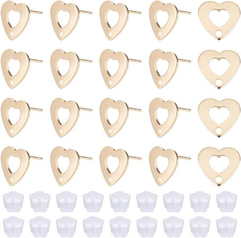 UNICRAFTALE 10pcs Golden Heart Earring Hypoallergenic Stud Earring Posts with Earring Backs Stainless Steel Earring with 1.2mm Hole for Jewelry Making 8mm in Saudi Arabia