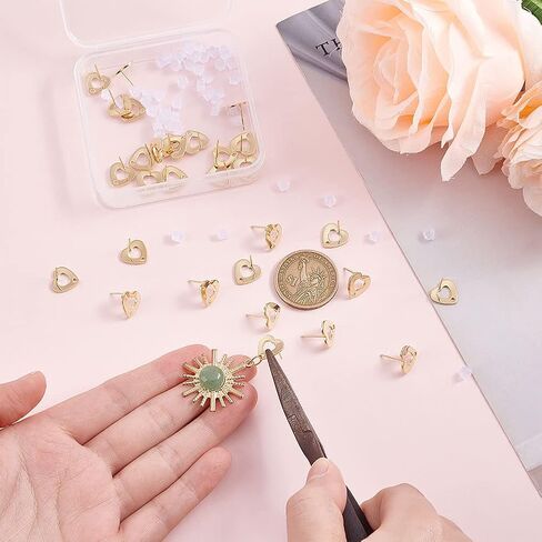 UNICRAFTALE 10pcs Golden Heart Earring Hypoallergenic Stud Earring Posts with Earring Backs Stainless Steel Earring with 1.2mm Hole for Jewelry Making 8mm in Saudi Arabia