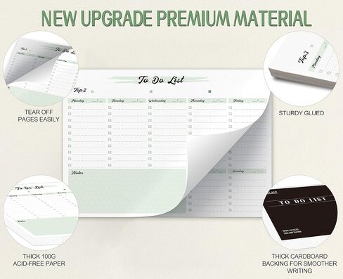 Weekly To Do List Notepad - 52 Tear Off Sheets Weekly Planner Notepad with Checklist, Top Priority & Notes Sections for Added Efficiency, 8.5 x 11 Inch (Green) in Saudi Arabia