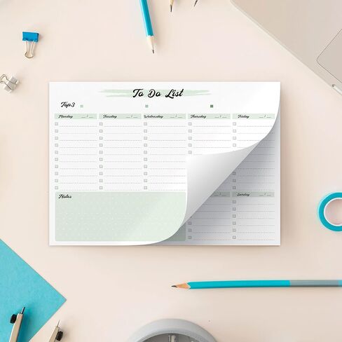 Weekly To Do List Notepad - 52 Tear Off Sheets Weekly Planner Notepad with Checklist, Top Priority & Notes Sections for Added Efficiency, 8.5 x 11 Inch (Green) in Saudi Arabia