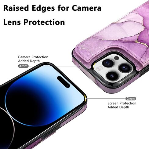 𝟐𝟎𝟐𝟐TopPerfekt حافظة جلدية قابلة للطي حامل بطاقات متوافق مع iPhone 14 Pro Max 6.7 بوصة للنساء والفتيات مع حامل بطاقات ومسند مشبك مغناطيسي مزدوج نمط رخام وردي أرجواني in Kuwait