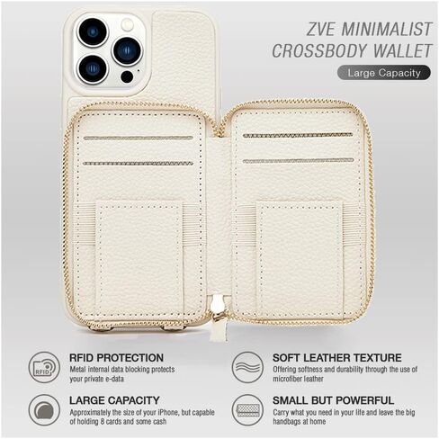ZVE for iPhone 13 Pro Max Wallet Case Crossbody with a 180° Rotation Square Stand, Leather Zipper Phone Case with RFID Card Holder Wrist Chain, Cover Purse Gift for iPhone 13 Pro Max (6.7 inch)- Beige in Saudi Arabia