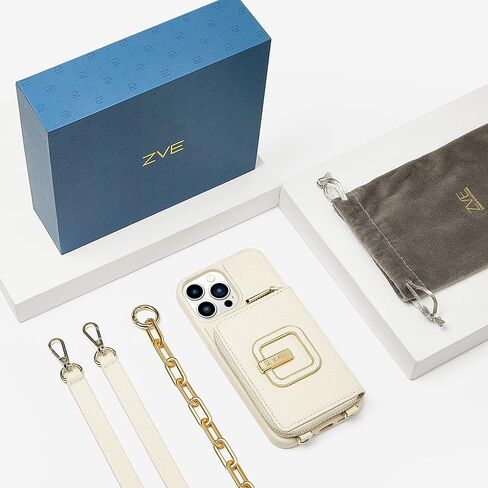 ZVE for iPhone 13 Pro Max Wallet Case Crossbody with a 180° Rotation Square Stand, Leather Zipper Phone Case with RFID Card Holder Wrist Chain, Cover Purse Gift for iPhone 13 Pro Max (6.7 inch)- Beige in Saudi Arabia