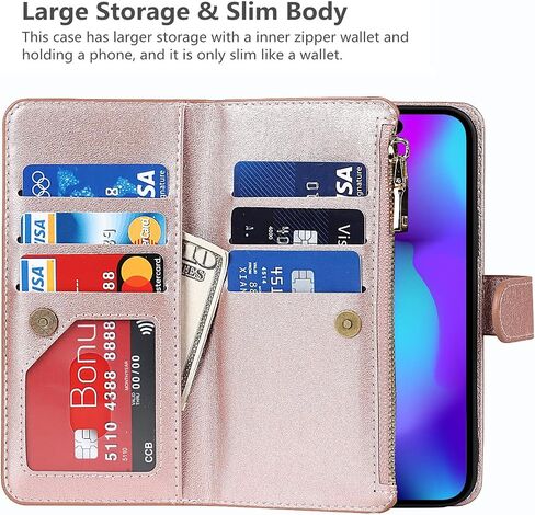 iCoverCase متوافق مع iPhone 14 Pro Crossbody Case مع حزام للنساء، حافظة هاتف محفظة مع حامل بطاقة، محفظة بسحاب من جلد البولي يوريثان حافظة بغطاء قلاب 6.1 بوصة (أسود) in Kuwait