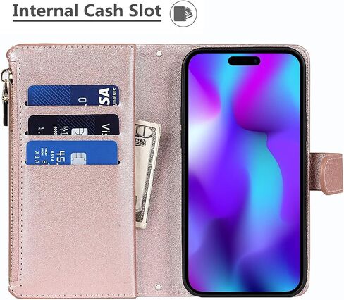 iCoverCase متوافق مع iPhone 14 Pro Crossbody Case مع حزام للنساء، حافظة هاتف محفظة مع حامل بطاقة، محفظة بسحاب من جلد البولي يوريثان حافظة بغطاء قلاب 6.1 بوصة (أسود) in Kuwait