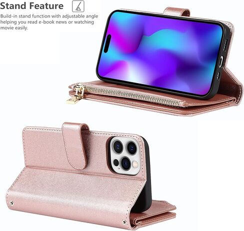 iCoverCase متوافق مع iPhone 14 Pro Crossbody Case مع حزام للنساء، حافظة هاتف محفظة مع حامل بطاقة، محفظة بسحاب من جلد البولي يوريثان حافظة بغطاء قلاب 6.1 بوصة (أسود) in Kuwait