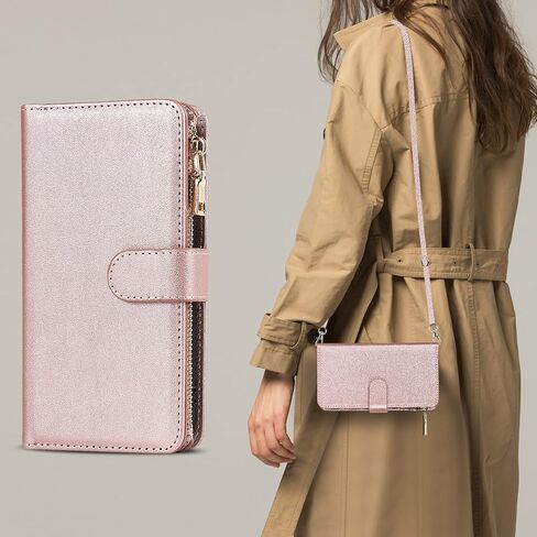 iCoverCase متوافق مع iPhone 14 Pro Crossbody Case مع حزام للنساء، حافظة هاتف محفظة مع حامل بطاقة، محفظة بسحاب من جلد البولي يوريثان حافظة بغطاء قلاب 6.1 بوصة (أسود) in Kuwait