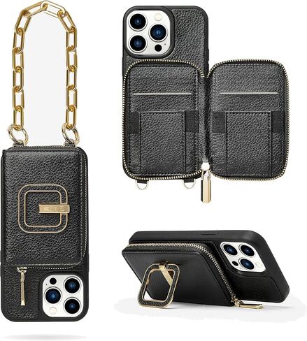 ZVE for iPhone 13 Pro Max Wallet Case Crossbody with a 180° Rotation Square Stand, Leather Zipper Phone Case with RFID Card Holder Wrist Chain, Cover Purse Gift for iPhone 13 Pro Max (6.7 inch)- Beige in Saudi Arabia