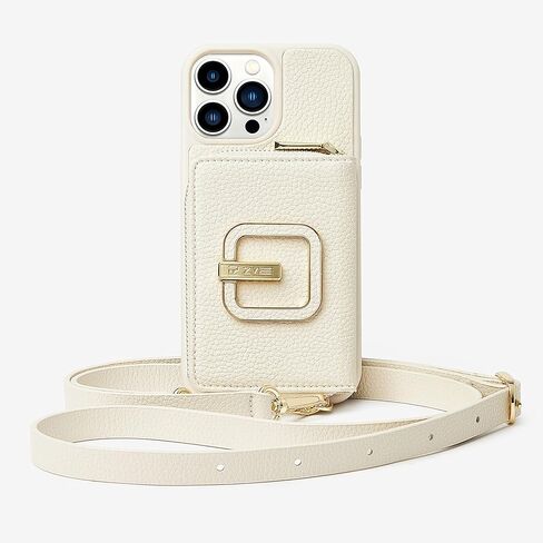 حافظة ZVE لهاتف iPhone 13 Pro Max مع حامل مربع يدور 180 درجة، حافظة هاتف جلدية بسحاب مع سلسلة معصم حامل بطاقة RFID، هدية محفظة لهاتف iPhone 13 Pro Max (6.7 بوصة) - بيج in Kuwait