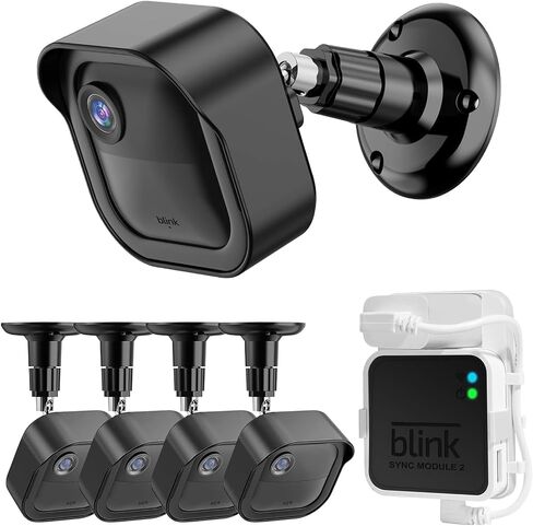 حامل جداري للكاميرا الخارجية Blink من الجيل الرابع، غطاء واقٍ مقاوم للطقس ودعامة تثبيت قابلة للتعديل 360 درجة مع وحدة مزامنة 2 حامل، 5 عبوات، أسود in Kuwait