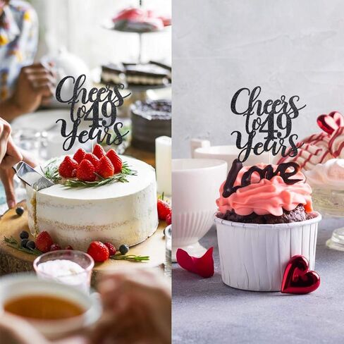 49 قطعة علوية للكيك لعيد الميلاد التاسع والأربعين باللون الأسود اللامع، زينة لتزيين الكيك للحفلات بعمر 49 عامًا، لوازم in Saudi Arabia