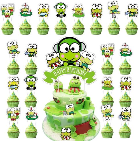 25Pcs Frog of Keroppi Cupcake Toppers and Cake Toppers for Kids Birthday Cake Decorations Party Supplies. in Saudi Arabia