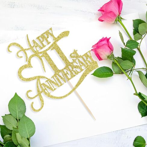Gold Glitter 50th Anniversary Cake Topper - 10 Wedding Anniversary Party Decoration Ideas, 10th Anniversary Party / 10th Birthday Party Decorations in Saudi Arabia