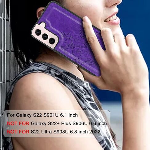 Lacass for Samsung Galaxy S22 Case [12 Card Slots] ID Credit Cash Holder Holder Zipper Pocket Detachable Magnet Leather Wallet Cover Wrist Strap Lanyard Carrying Pouch(Butterfly Light Purple) in Kuwait