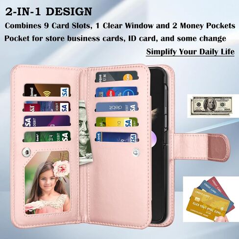 Takfox Galaxy Z Flip 5 Case, for Samsung Z Flip5 5G Wallet Case, Women Men [9 Card Slots] ID Credit Card Holder Folio Flip Cover PU Leather Magnetic Detachable Phone Case [Kickstand] & Lanyard-Black in Kuwait