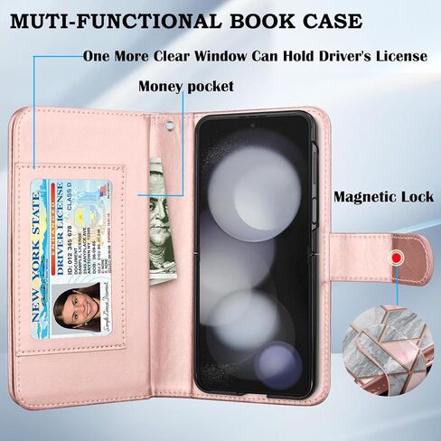 Takfox Galaxy Z Flip 5 Case, for Samsung Z Flip5 5G Wallet Case, Women Men [9 Card Slots] ID Credit Card Holder Folio Flip Cover PU Leather Magnetic Detachable Phone Case [Kickstand] & Lanyard-Black in Kuwait