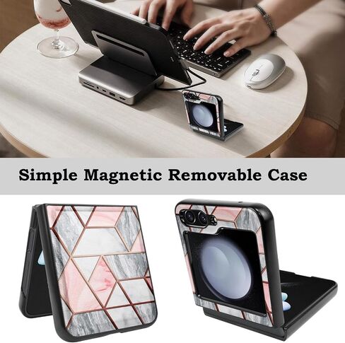 حافظة Takfox Galaxy Z Flip 5، لهاتف Samsung Z Flip5 5G، حافظة محفظة، للنساء والرجال [9 فتحات للبطاقات] حامل بطاقة الائتمان وغطاء قابل للطي من جلد البولي يوريثان، حافظة هاتف مغناطيسية قابلة للفصل [مسند] وحبل من الرخام in Kuwait