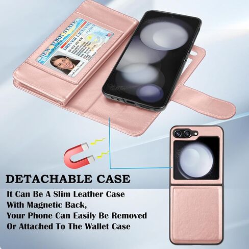 Takfox Galaxy Z Flip 5 Case, for Samsung Z Flip5 5G Wallet Case, Women Men [9 Card Slots] ID Credit Card Holder Folio Flip Cover PU Leather Magnetic Detachable Phone Case [Kickstand] & Lanyard-Black in Kuwait