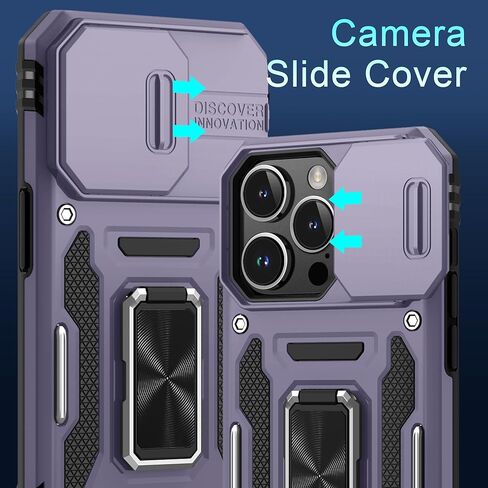 DEERLAMN Case for iPhone 15 Pro Max with Slide Camera Cover+Screen Protector(1 Pack), Rotated Ring Kickstand Military Grade Shockproof Protective Cover 6.7 Inch-Black in Saudi Arabia