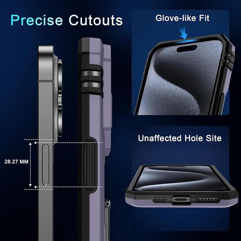 DEERLAMN Case for iPhone 15 Pro Max with Slide Camera Cover+Screen Protector(1 Pack), Rotated Ring Kickstand Military Grade Shockproof Protective Cover 6.7 Inch-Black in Saudi Arabia