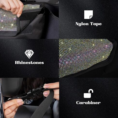 منظم وتخزين صندوق السيارة من eing، منظم تعليق المقعد الخلفي لسيارات الدفع الرباعي والشاحنات وMPV، مقاوم للماء، حقيبة تخزين البضائع القابلة للطي مع 5 جيوب، ملحقات داخلية للسيارة لامعة للنساء، أبيض in Kuwait