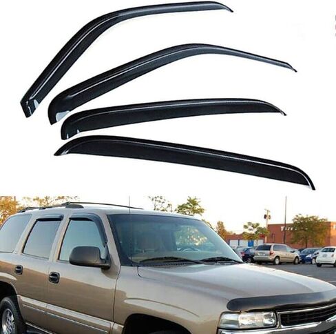 4pcs Front+Rear Smoke Sun/Rain Guard Outside Mount Tape-On Window Visors Compatible with 00-06 Tahoe Yukon 02-06 Escalade Base in Saudi Arabia