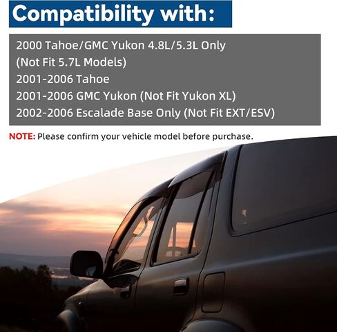 4pcs Front+Rear Smoke Sun/Rain Guard Outside Mount Tape-On Window Visors Compatible with 00-06 Tahoe Yukon 02-06 Escalade Base in Saudi Arabia