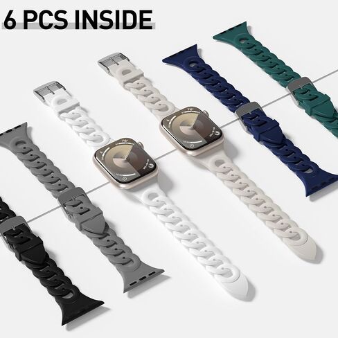 Suoman 6-Pack Silicone Band for Apple Watch Band 49mm 45mm 44mm 42mm 38mm 41mm 40mm,Adjustable Soft Silicone Replacement Strap Band for iWatch Ultra 2/Ultra/Series 9/8/7/6/5/4/SE/SE 2 With Women Men in Saudi Arabia