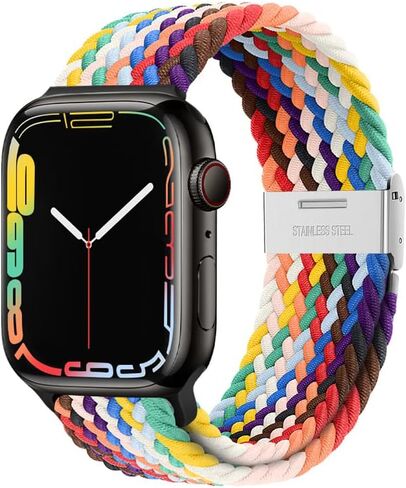 Nepfaivy Compatible with Apple Watch Band - 38mm 40mm 41mm Braided Stretchy Sport Band for Apple Watch Series SE 8 7 6 5 4 3 2 1, Women Men Nylon Fabric Elastic Loop Breathable Watch Strap for iWatch in Saudi Arabia