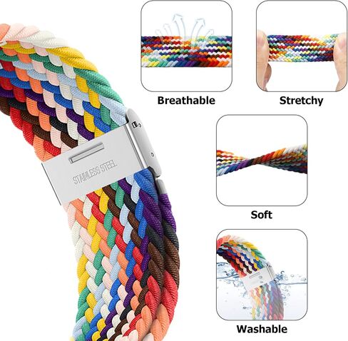 Nepfaivy Compatible with Apple Watch Band - 38mm 40mm 41mm Braided Stretchy Sport Band for Apple Watch Series SE 8 7 6 5 4 3 2 1, Women Men Nylon Fabric Elastic Loop Breathable Watch Strap for iWatch in Saudi Arabia