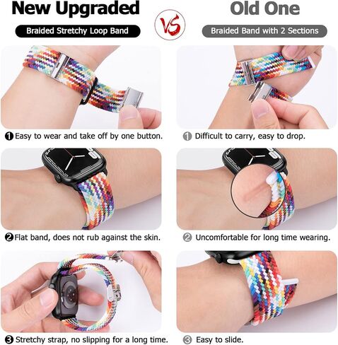 Nepfaivy Compatible with Apple Watch Band - 38mm 40mm 41mm Braided Stretchy Sport Band for Apple Watch Series SE 8 7 6 5 4 3 2 1, Women Men Nylon Fabric Elastic Loop Breathable Watch Strap for iWatch in Saudi Arabia