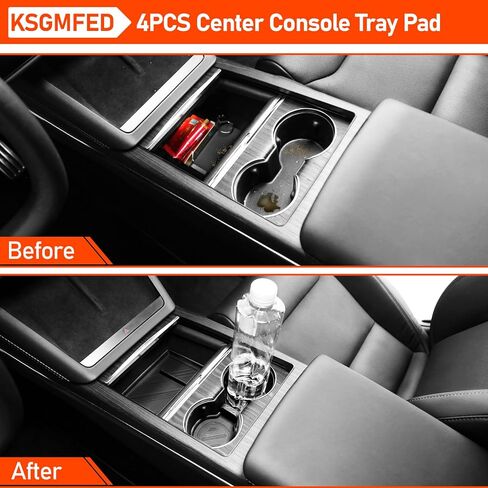 4 قطع صينية تنظيم وحدة التحكم المركزية متوافقة مع طراز Tesla X/S، حصيرة تخزين مسند الذراع لملحقات داخلية طراز Tesla Model X/S 2022-2023، منظم مسند ذراع وحدة التحكم العلوية والسفلية، أسود in Kuwait