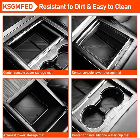 4 قطع صينية تنظيم وحدة التحكم المركزية متوافقة مع طراز Tesla X/S، حصيرة تخزين مسند الذراع لملحقات داخلية طراز Tesla Model X/S 2022-2023، منظم مسند ذراع وحدة التحكم العلوية والسفلية، أسود in Kuwait