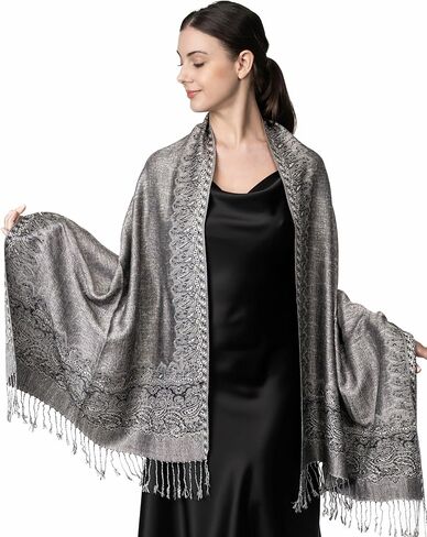 Achillea Elegant Reversible Paisley Border Pashmina Shawl Wrap Scarf in Kuwait