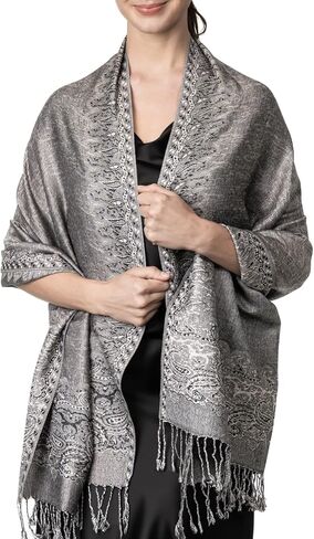 Achillea Elegant Reversible Paisley Border Pashmina Shawl Wrap Scarf in Kuwait