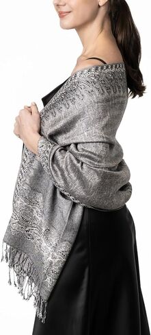 Achillea Elegant Reversible Paisley Border Pashmina Shawl Wrap Scarf in Kuwait