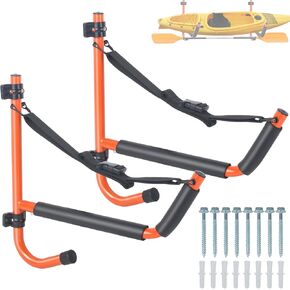Pack Kayak Storage,15" Folding Kayak Storage Rack,Max Load 100 LBS Swivel Kayak Storage Hooks,Kayak Wall Mount fit Indoor Outdoor-Kayak Hanger for Any Sized Kayaks,Canoes Boat（Orange,Black,2,4Pack)