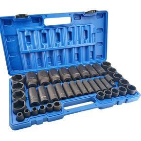 39PCS 1/2-Inch Drive Impact Socket Set, CR-V Steel Standard & Deep Socket, SAE, 3/8" to 1-1/2", Universal Joint of 1/2", 6-Point Hex Radius Corner Design