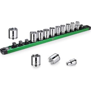 SK 3/8" Drive Socket Set, Deep SAE Sockets, 13-Piece 1/4" to 1", SuperKrome Finish, Preminum CR-V Construction, with Aluminum Socket Organizer