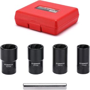 CASOMAN 5 Pieces 1/2"Dr. Twist Socket Set, Lug Nut Remover Tool Metric Bolt and Lug Nut Extractor Socket Tools