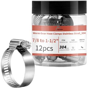12 Pack 3/4-1 1/4'' Worm Gear Hose Clamps, Adjustable Range 18-32mm 304 Stainless Steel Fuel Line Hose Clamps for Pipe, Plumbing, Automotive And Mechanical Application