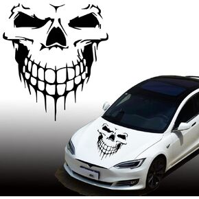 Skull Sticker and Decal for Car, 3D Silver Vinyl, Reflective, Waterproof, Black, Single Use, Irregular Shape, Vehicle Decoration
