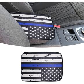 1 PC Car Center Console Pad, Waterproof Non-Slip Car Armrest Cover Carbon Fiber Leather Auto Armrest Cover Protector, Car Armrest Box Pad for Most SUV, Truck, Car (American Flag Black)