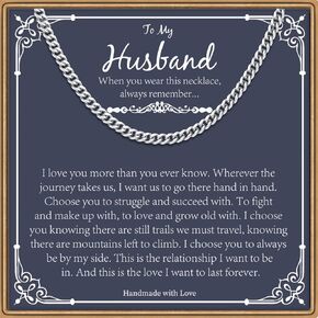 Husband Gifts from Wife, Silver/Black Cross Necklace Cuban Chain for Husband, Anniversary Christmas Birthday Valentines Day Gifts for Him