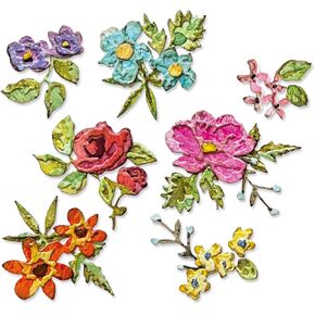 Tim Holtz - Sizzix Sizzix Thinlits Dies by Tim Holtz 14/Pkg-Brushstroke Flowers Mini, Multicolor